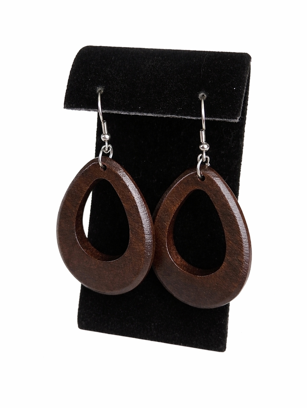 Dark Brown Wooden Teardrop Cutout Drop Earrings Lightweight Boho